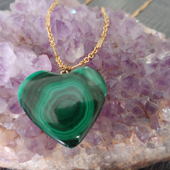 💚Antique Malachite heart necklace💚